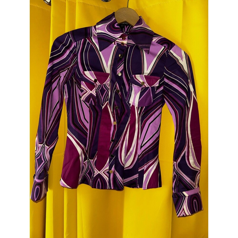 VINTAGE Y2K Bebe Purple Abstract Swirl Button Up Blouse XXS